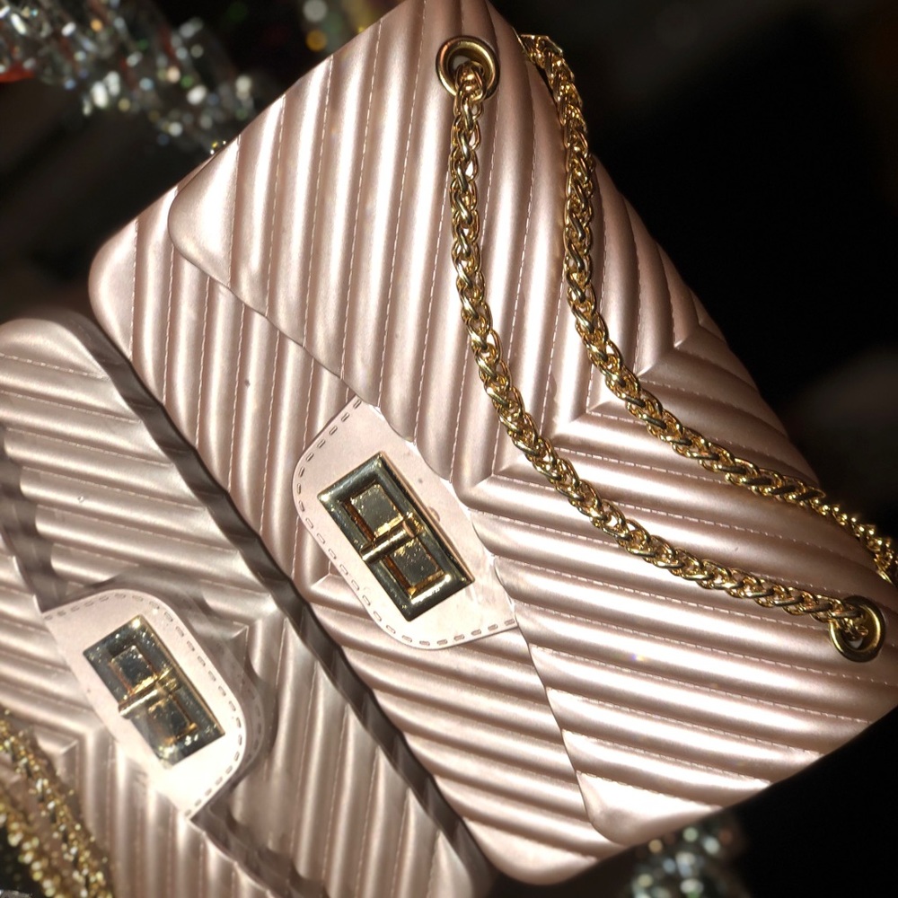 “Champagne” crossbody purse with gold chain